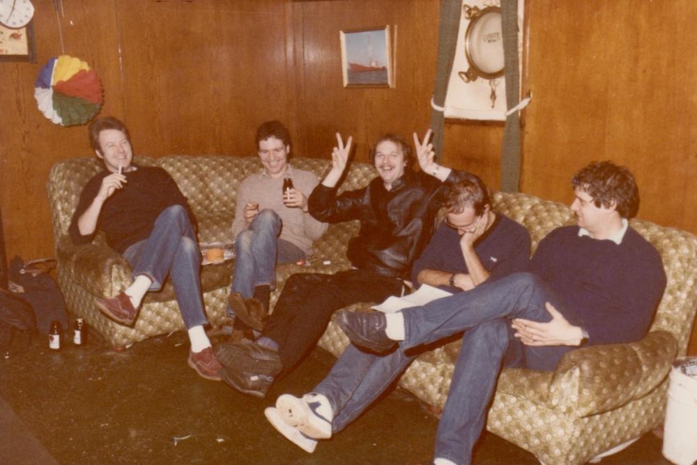 party pré start Radio Monique 6 dec 1984 Bruce Purdy,Dave Richards,Keith King,Ad Roberts,Fred Bolland.jpg