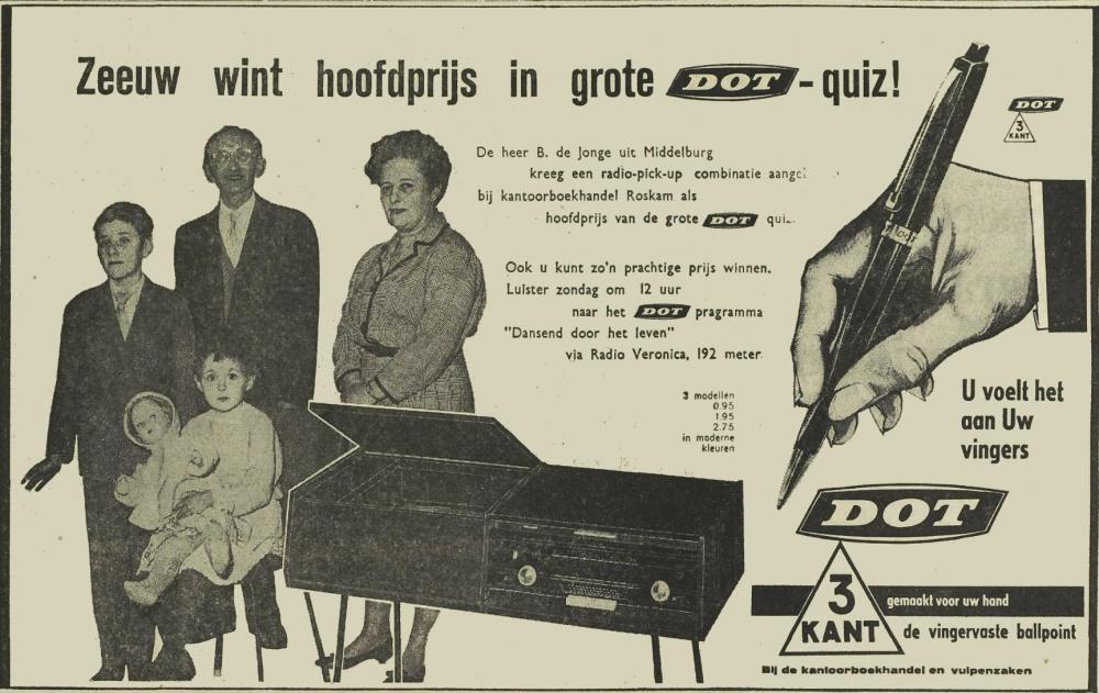 Veronica 1962-04-07 DOT programma - Dansen Door Het Leven. Zondag 1200 uur DOT Quiz hoofdprijs..jpg