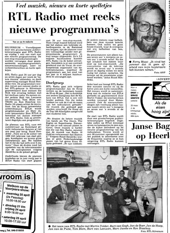 RTL Radio 1992-04-18 Start RTL Radio Bart Van Leeuwen (Limburgsch dagblad).jpg