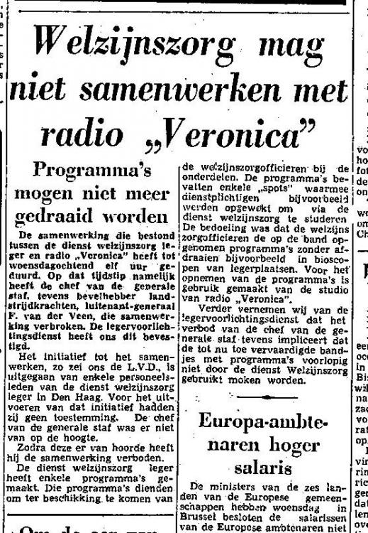 Veronica 1964-04-16 Welzijnszorg mag niet samenwerken met Radio Veronica. (Nieuwe Tilburgsche courant).jpg