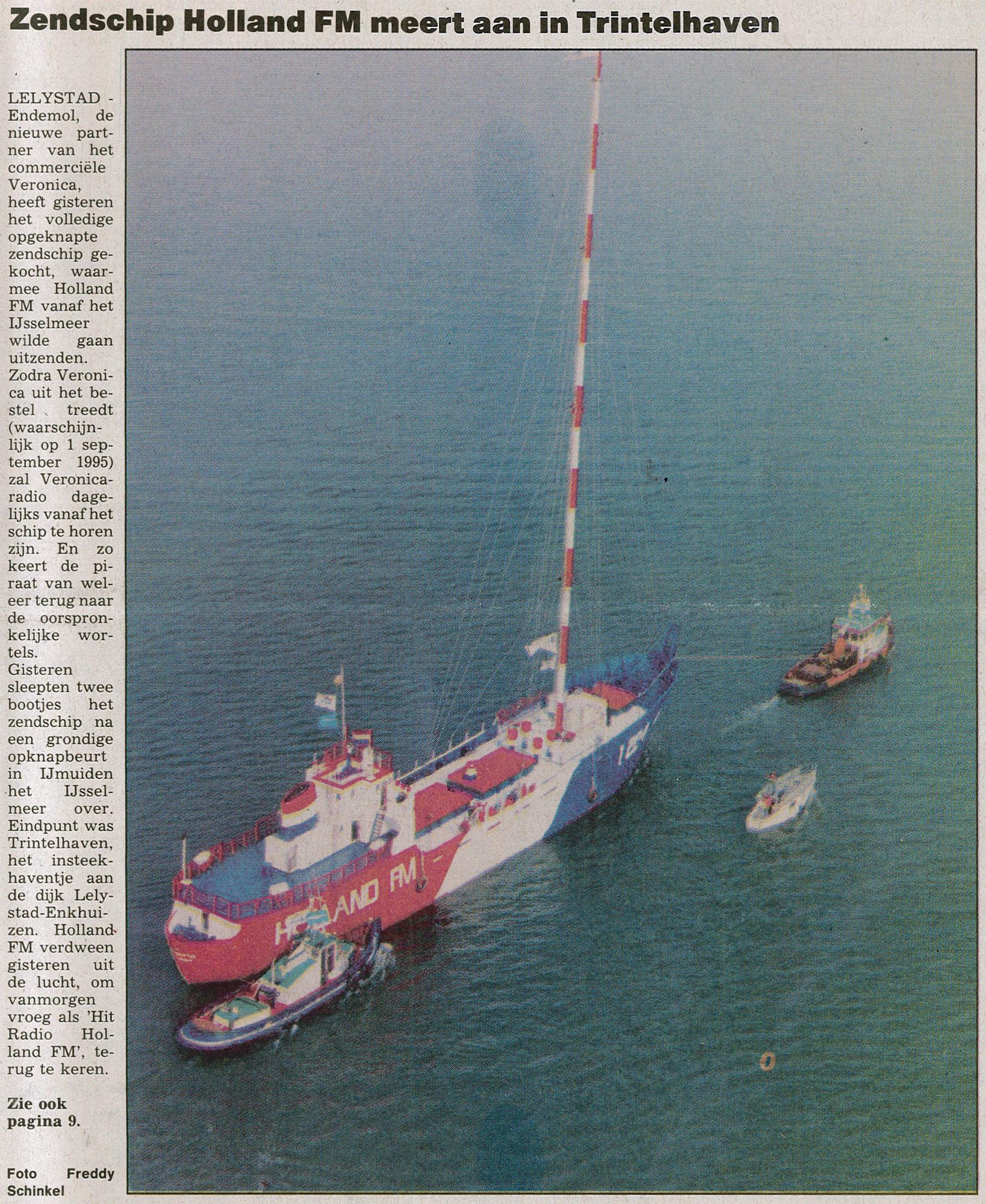 19941011 Zwolse courant Zendschip Holland FM meert aan in Trintelhaven.jpg