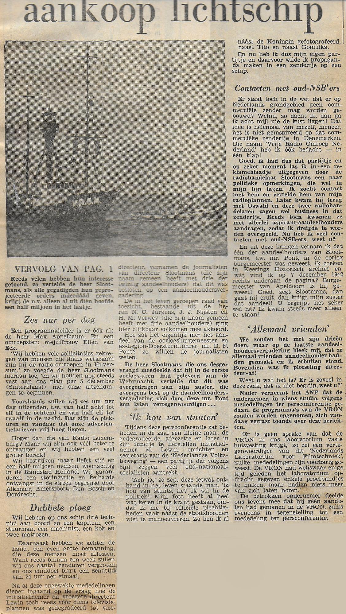 19591113 Vrije Volk Aankoop lichtschip.jpg