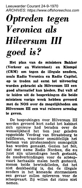 19700924 Leeuwarder Courant Optreden tegen Veronica als Hilversum III goed is.jpg