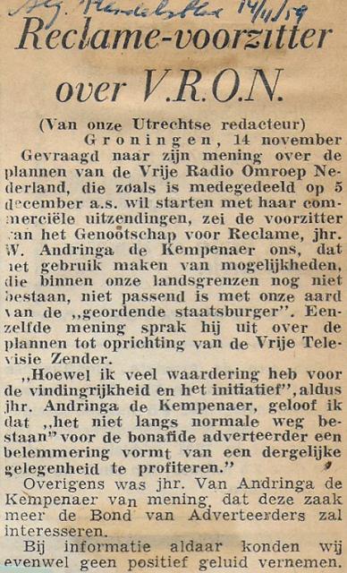 19591114 algemeen handelsblad  Reclame voorzitter over VRON.jpg
