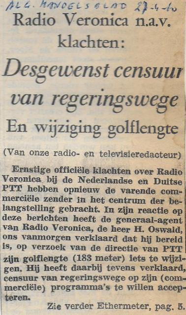 19600427 Alg Handelsblad PTT ontvangt officiele klachten over Radio Veronica 01.jpg