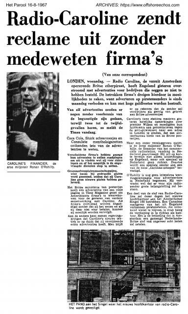 19670816 Het Parool Radio Caroline zendt reclame uit zonder medeweten firma.jpg