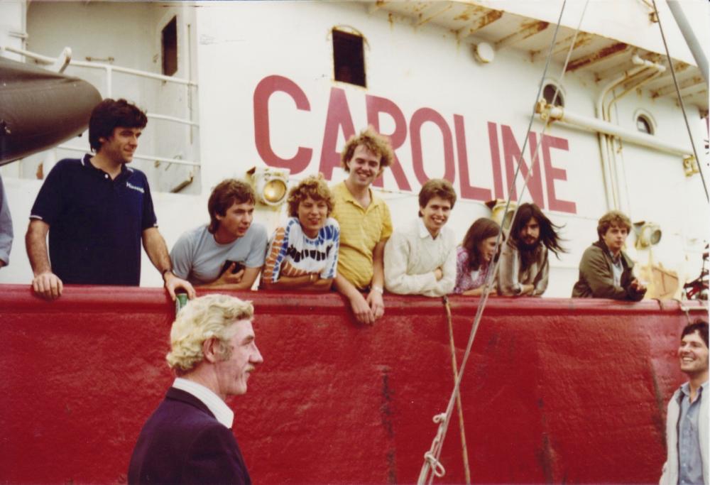 Peter Chicago,Paddy,Stuart Vint,Marjo Marcus, Theo Tromp,Ron West,Jeanet,Andy Johsen,Peter Harmsen,Dave Richards sept 1984.jpeg