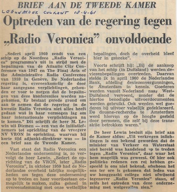 19610418 leeuwarder courant Optreden tegen Radio Veronica onvoldoende.jpg