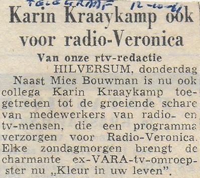 19611012 Tl Karin Kraaykamp ook voor radio Veronica.jpg