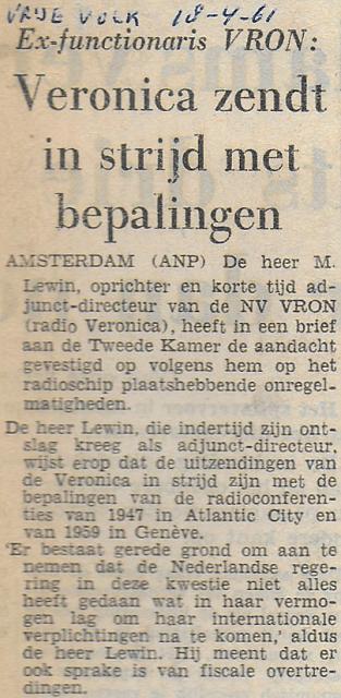 19610418 Vrije Volk Veronica zendt in strijd met bepalingen.jpg