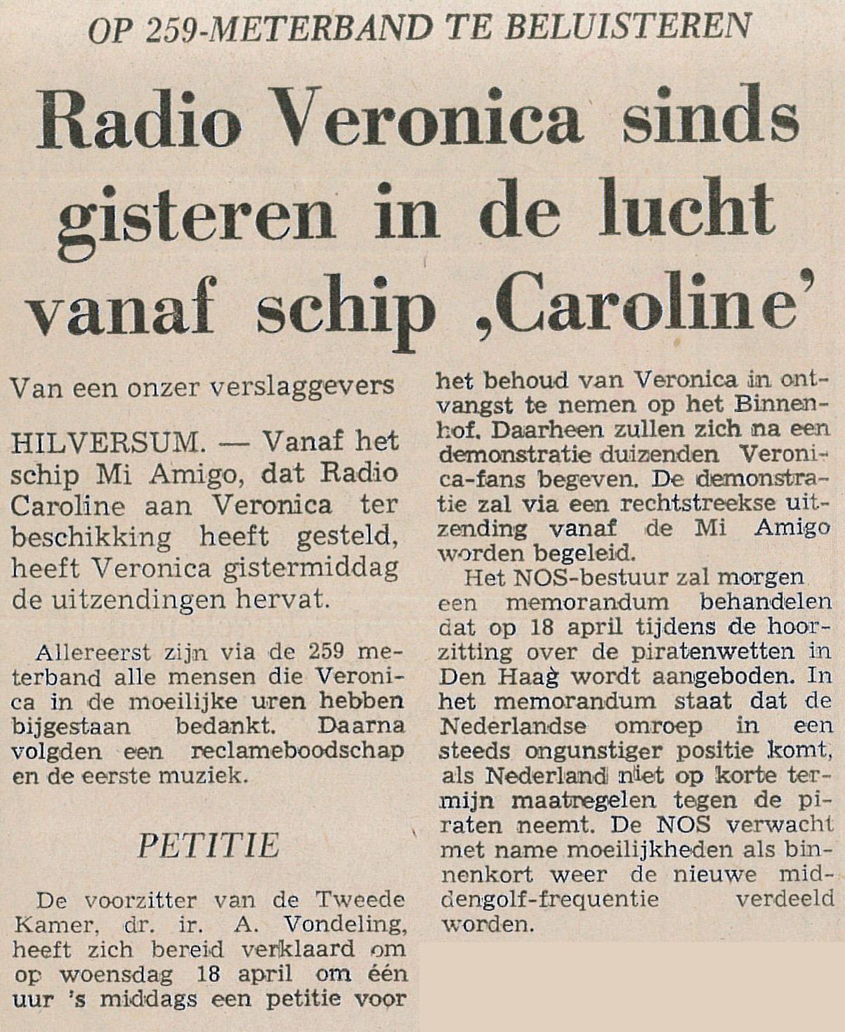 19730412 Emmer Courant Radio Veronica sinds gisteren in de lucht vanaf schip Caroline.jpg