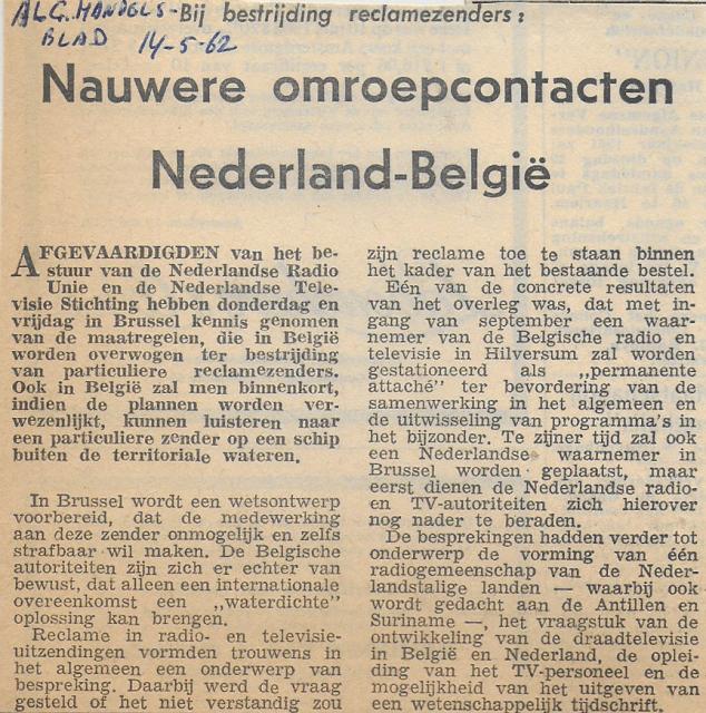 19620514 algemeen handelsblad Nauwere omroepcontacten Nederland-Belgie.jpg